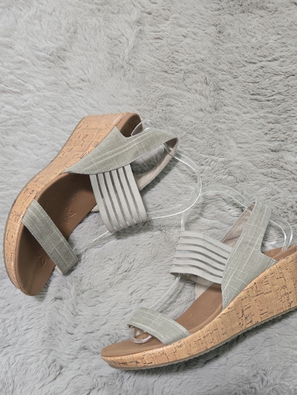 Skechers Beverlee Smitten cork wedge sandals stretch slingback strap size 9.5W - Picture 7 of 14